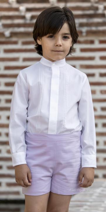 Conjunto ceremonia niño camisa y bermuda sencilla lila de Eva Martínez Artesanía 38141-38151