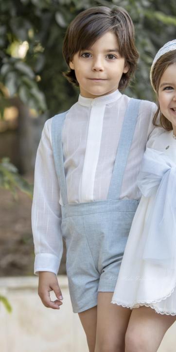 Conjunto ceremonia niño camisa y peto con tirantes azul texas de Eva Martínez Artesanía 38241-38281