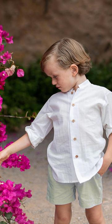 Conjunto ceremonia niño camisa lino blanco roto y bermuda verde agua coco acqua 60427 [7]