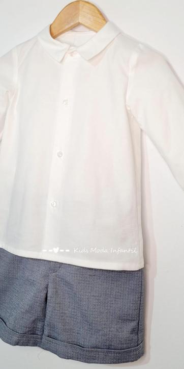 Conjunto niño vestir camisa beige manga larga y pantalon corto marino de Eva Class [1]