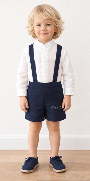Conjunto ceremonia niño camisa y peto con tirantes azul marino Eva Martínez Artesanía [0]