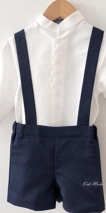 Conjunto ceremonia niño camisa y peto con tirantes azul marino Eva Martínez Artesanía [1]