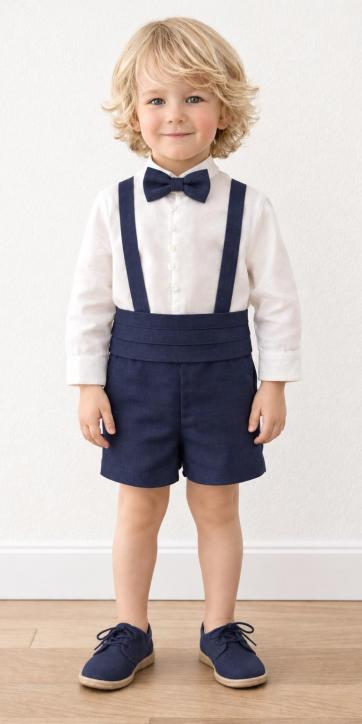 Conjunto ceremonia niño camisa y peto con tirantes azul marino Eva Martínez Artesanía [2]