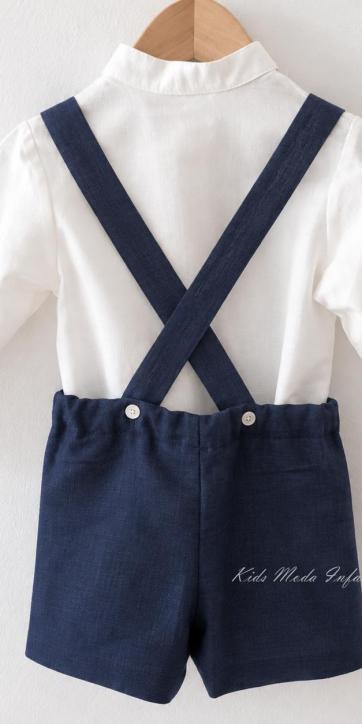 Conjunto ceremonia niño camisa y peto con tirantes azul marino Eva Martínez Artesanía [3]