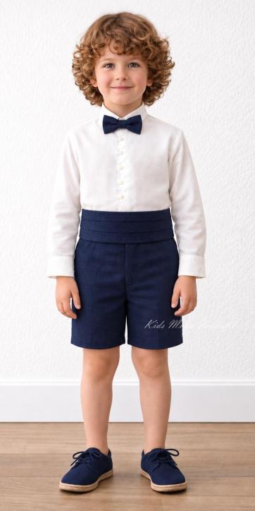 Conjunto ceremonia niño camisa lino y bermuda chino azul marino Eva Martínez Artesanía [3]