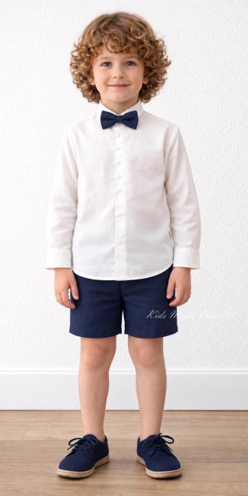 Conjunto ceremonia niño camisa lino y bermuda chino azul marino Eva Martínez Artesanía [4]