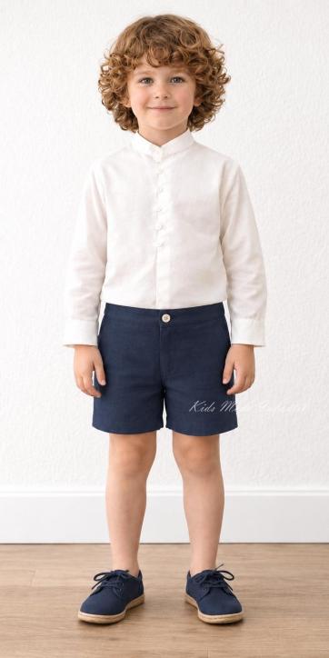 Conjunto ceremonia niño camisa lino y bermuda chino azul marino Eva Martínez Artesanía [2]