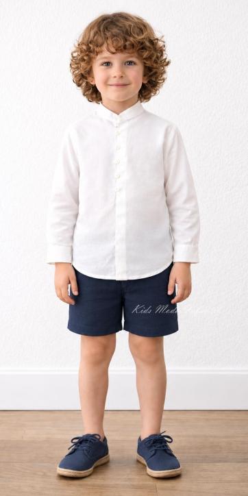 Conjunto ceremonia niño camisa lino y bermuda chino azul marino Eva Martínez Artesanía [0]