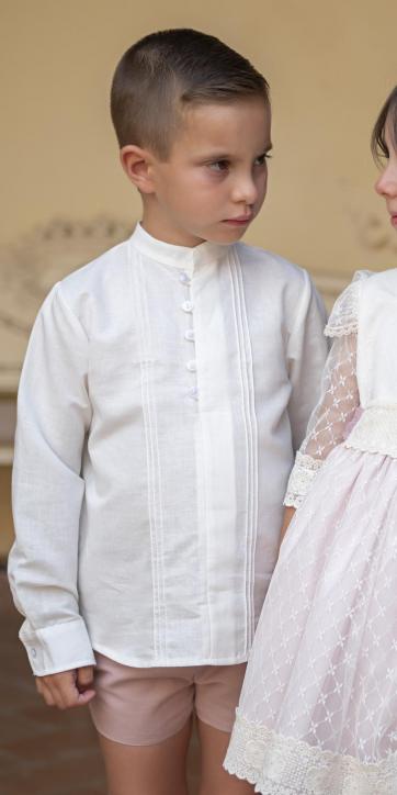 Conjunto ceremonia niño camisa y bermuda rosa empolvado de Eva Martinez Artesania [1]