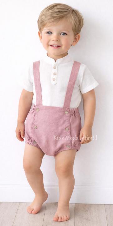 Conjunto Bebé Niño Ceremonia y Arras Peto Rosa Empolvado con Camisa Blanca – Fabricación Española | Kids Moda Infantil
