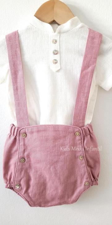 Conjunto Bebé Niño Ceremonia y Arras Peto Rosa Empolvado con Camisa Blanca – Fabricación Española | Kids Moda Infantil [1]