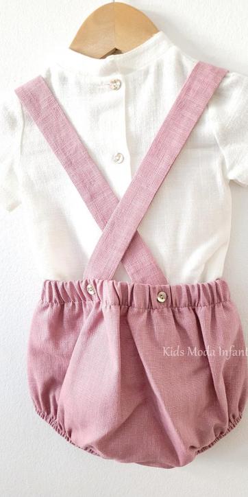 Conjunto Bebé Niño Ceremonia y Arras Peto Rosa Empolvado con Camisa Blanca – Fabricación Española | Kids Moda Infantil [2]