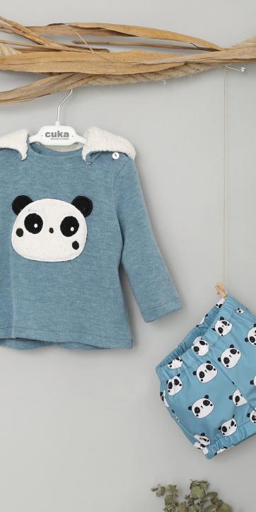 Conjunto bebe niño vestir jersey punto oso panda y bombacho de Cuka Moda Infantil