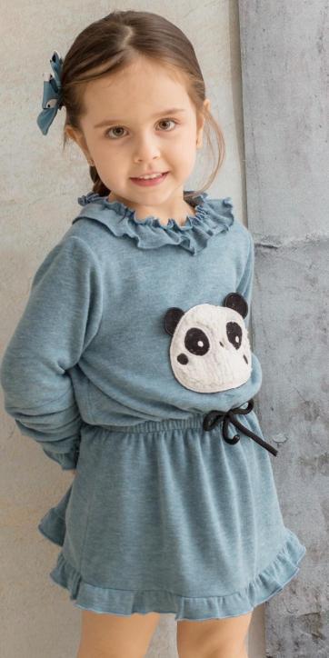 Vestido niña punto azul con oso panda Cuka Moda Infantil