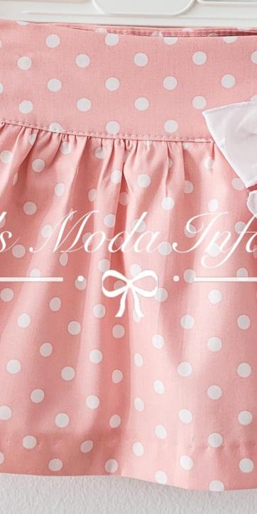 Conjunto niña blusa blanca y falda rosa de lunares estampados Cuka [3]
