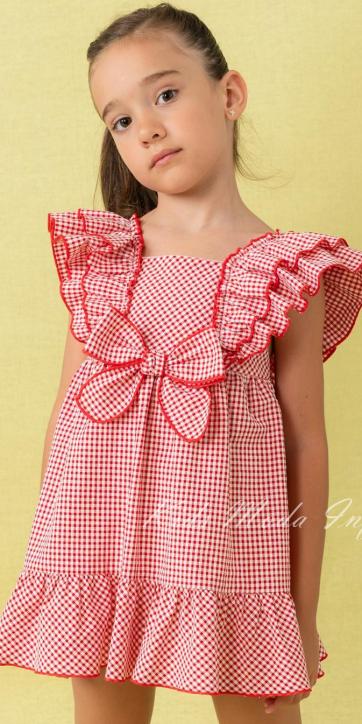 Vestido niña vestir cuadro vichy rojo y blanco Cuka [2]