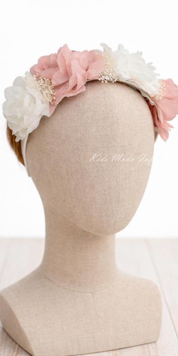 Vestido arras niña blanco tul con fajín lino rosa empolvado Coco Acqua Ceremonia 60444 [6]