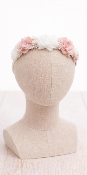 Diadema ceremonia niña de flores rosa empolvado y blancas Coco Acqua Ceremonia 201108023B