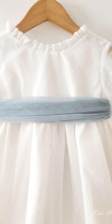 Vestido arras niña plumeti cristal con fajín tul verde agua Eva Martinez Artesanía 32111 [6]