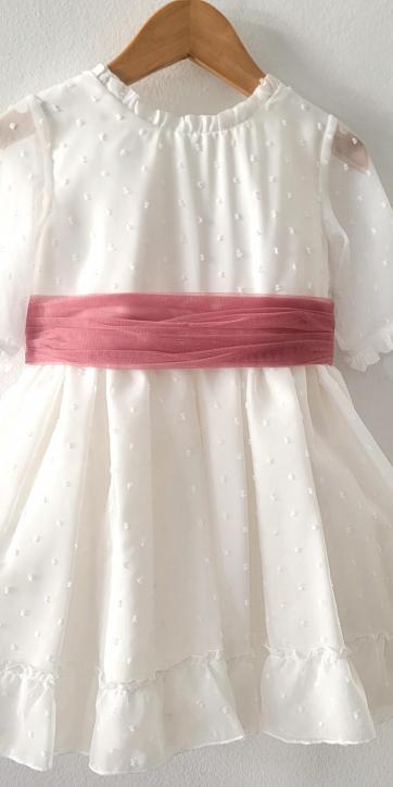 Vestido ceremonia niña plumeti cristal con fajín rosa fuerte Eva Martinez Artesanía [5]