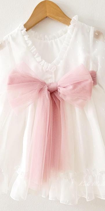 Vestido ceremonia niña plumeti cristal con fajín rosa empolvado Eva Martínez Artesanía 32111 [7]