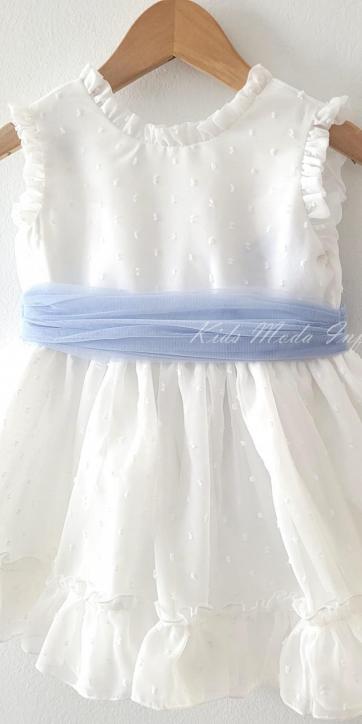 Vestido ceremonia niña plumeti cristal con fajín tul azul Eva Martínez Artesanía [1]