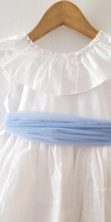 Vestido ceremonia niña blanco con fajín azul de Eva Martínez Artesanía 38312CBG [4]