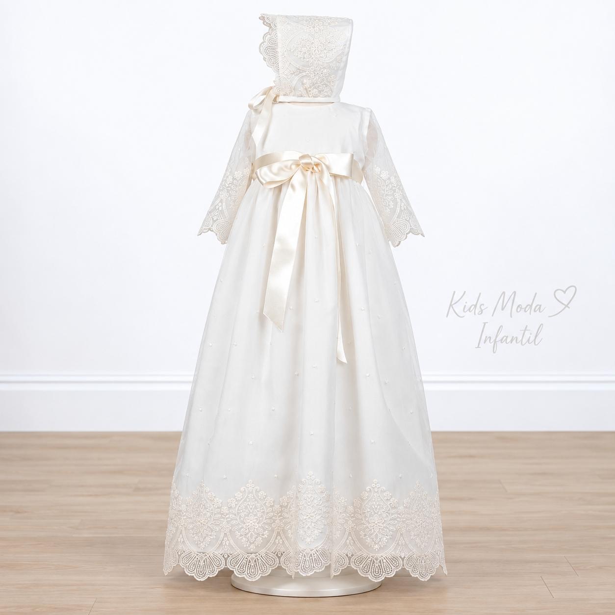 Faldón Bautizo Organza Bordada con Capota | Batón de Cristianar 2619186