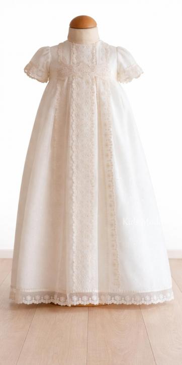 Faldón de Bautizo para Bebé en Tul Beige Manga Corta – Familia 1 | Eva Martínez Artesanía | Kids Moda Infantil [0]