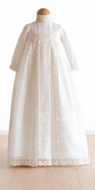 Faldon bautizo bebe tul beige Eva Martinez Artesania familia 1