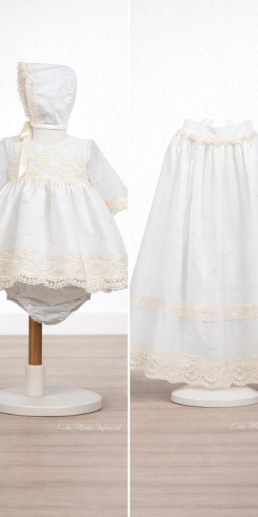 Faldón de Bautizo Bebé Desmontable de Tul Bordado a Juego con Jesusito, Capota y Braga