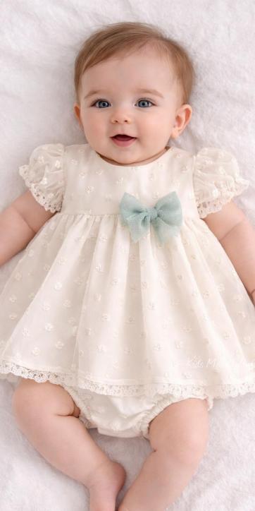 Jesusito de bautizo para niña en tul bordado beige con braguita | Kids Moda Infantil
