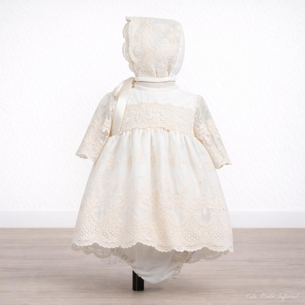 Jesusito de Bautizo Bebé en Tul Bordado con Capota y Braga – Fabricación Española