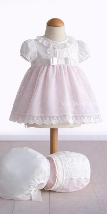 Vestido Jesusito de Bautizo Bebé Tul Rosa Empolvado Manga Corta con Braguita – Familia 2 [0]