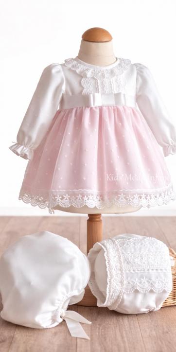 Jesusito de bautizo bebé en tul blanco y rosa manga larga con braguita – Familia 2 [0]