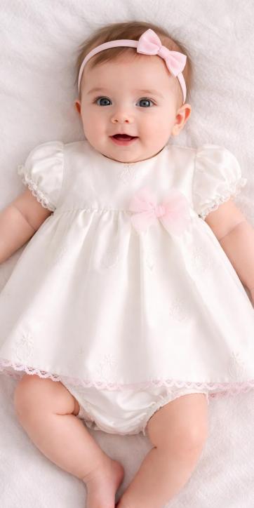 Jesusito de bautizo para niña en color blanco bordado con braguita | Kids Moda Infantil