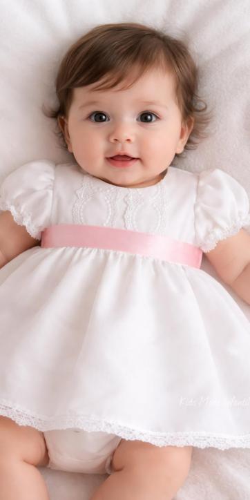 Jesusito de bautizo para bebé niña en gasa blanca con raso rosa bebé y braguita | Eva Martínez Artesanía – Familia 6