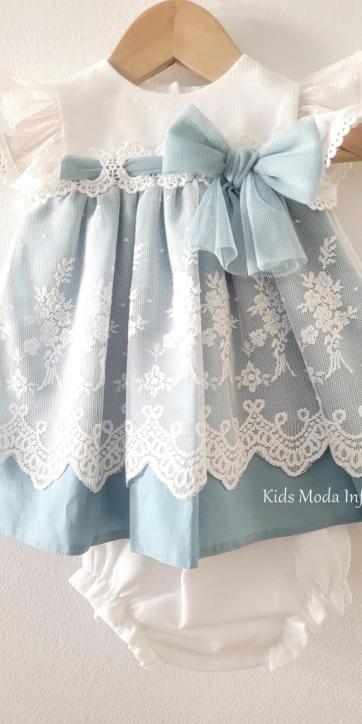 Jesusito Bebé Ceremonia y Arras Azul Empolvado Tul Bordado con Lazo – Fabricación Española | Kids Moda Infantil [3]