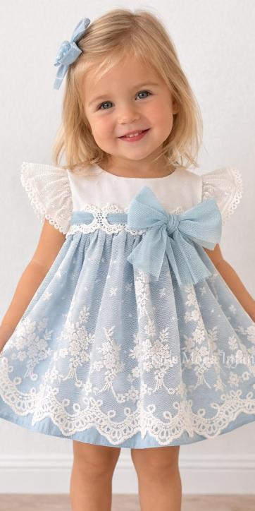 Jesusito Bebé Ceremonia y Arras Azul Empolvado Tul Bordado con Lazo – Fabricación Española | Kids Moda Infantil