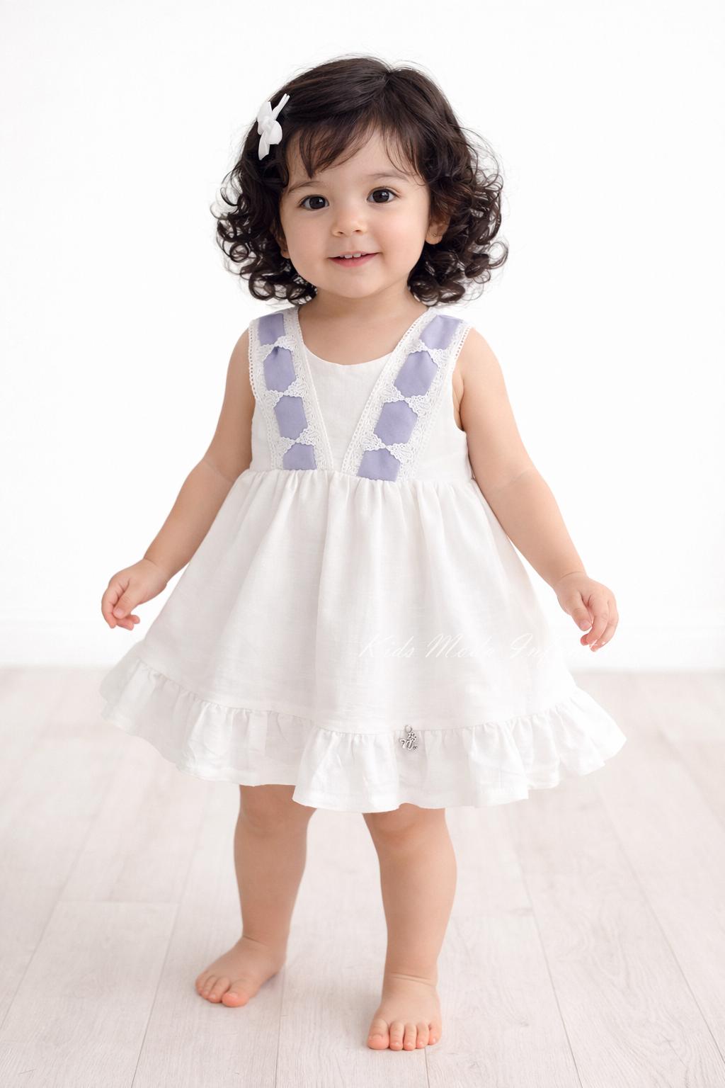 Jesusito ceremonia y arras bebé niña blanco con tul azul empolvado con braguita