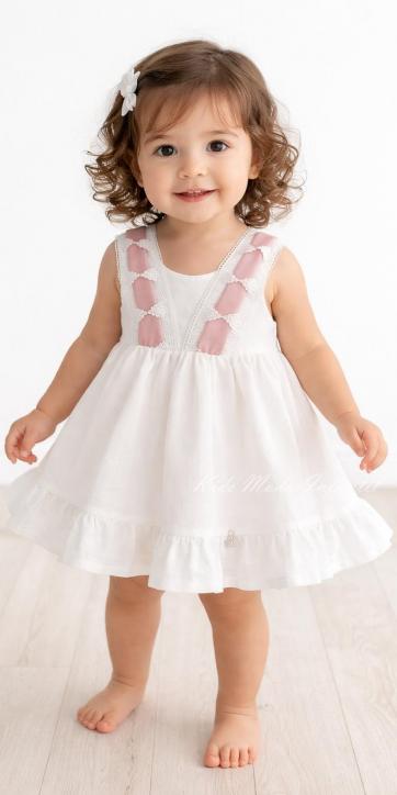 Jesusito ceremonia y arras bebé niña blanco con tul rosa empolvado con braguita [2]