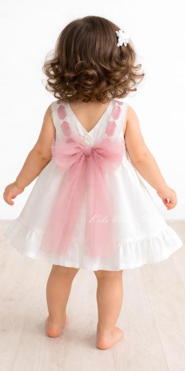 Jesusito ceremonia y arras bebé niña blanco con tul rosa empolvado con braguita [0]