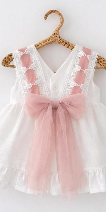 Jesusito ceremonia y arras bebé niña blanco con tul rosa empolvado con braguita [5]