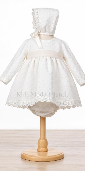 Jesusito Bautizo Bebé Gasa Plumeti Manga Larga con Fajín Beige 26B1380-ML [1]