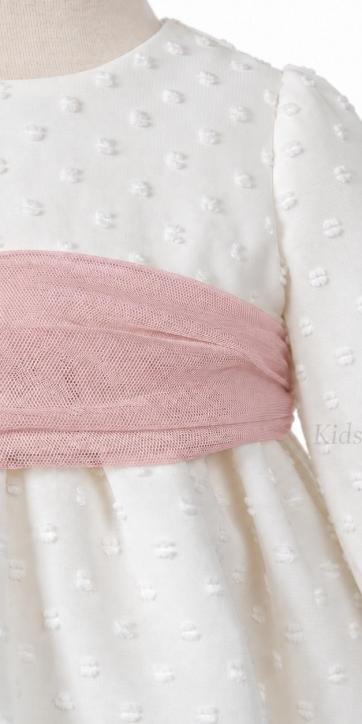 Jesusito Bautizo Bebé Gasa Plumeti Manga Larga con Fajín Tul Rosa Empolvado 26B1380-ML [2]