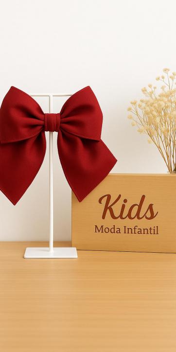 Lazo infantil artesanal de sarga burdeos (14×15 cm) [0]