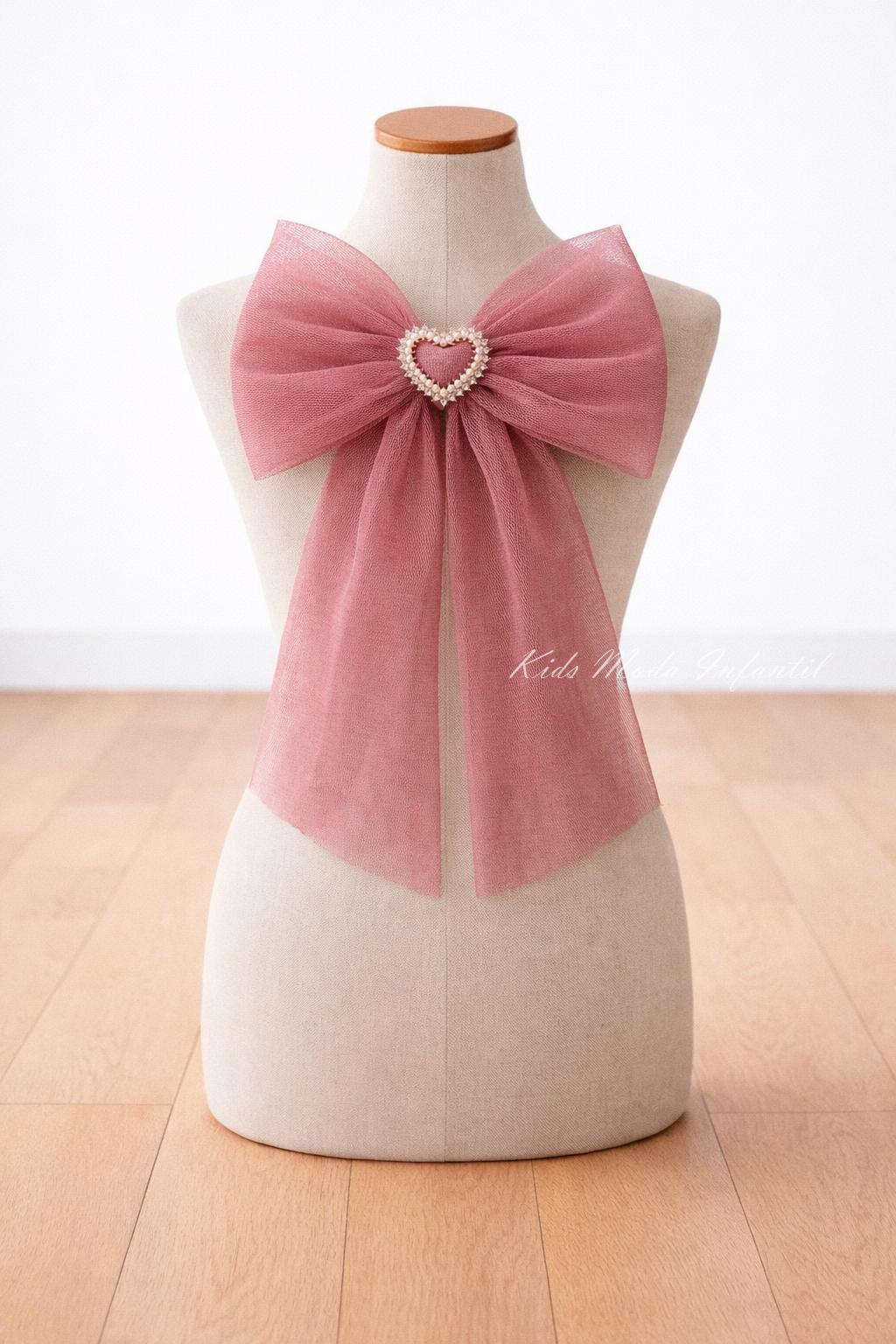 Lazo de Pelo Ceremonia Niña Tul Rosa Fuerte (Rosa Frambuesa) con Corazón Brillo | Arras y Eventos | Kids Moda Infantil