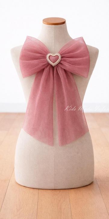 Lazo de Pelo Ceremonia Niña Tul Rosa Fuerte (Rosa Frambuesa) con Corazón Brillo | Arras y Eventos | Kids Moda Infantil