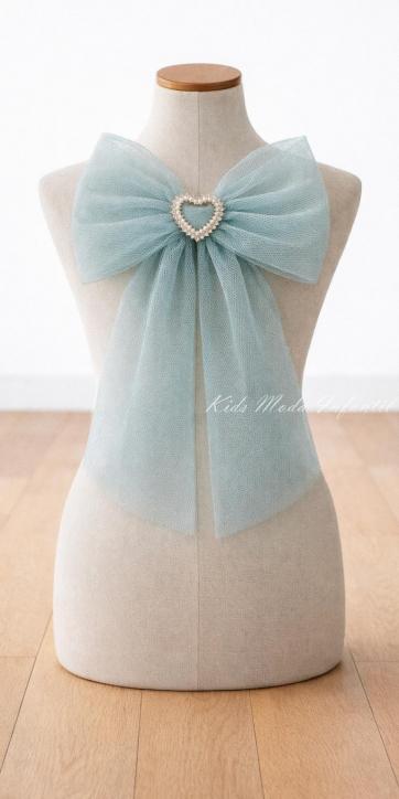 Lazo de Pelo Ceremonia Niña Tul Verde Agua con Corazón Brillo | Arras y Eventos | Kids Moda Infantil