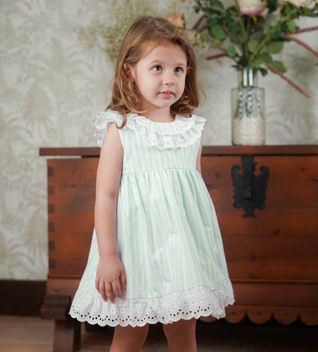Vestido niña rayas blancas y verdes de Lor Miral